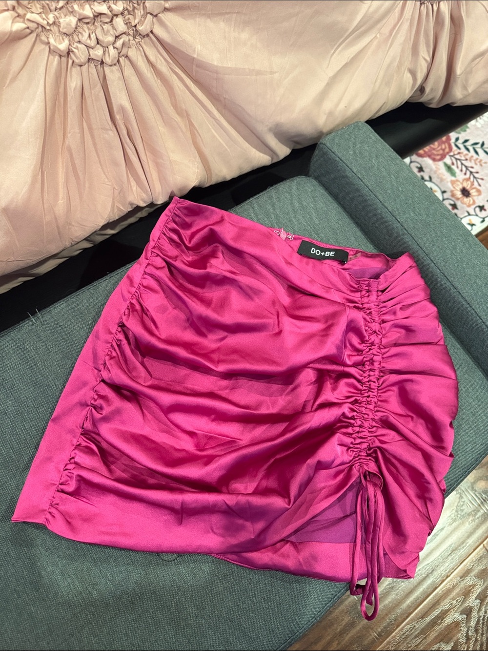 DO+BE Hot Pink Ruched Satin Mini Skirt